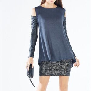 BCBGMaxAzria Leather Cold Shoulder Top